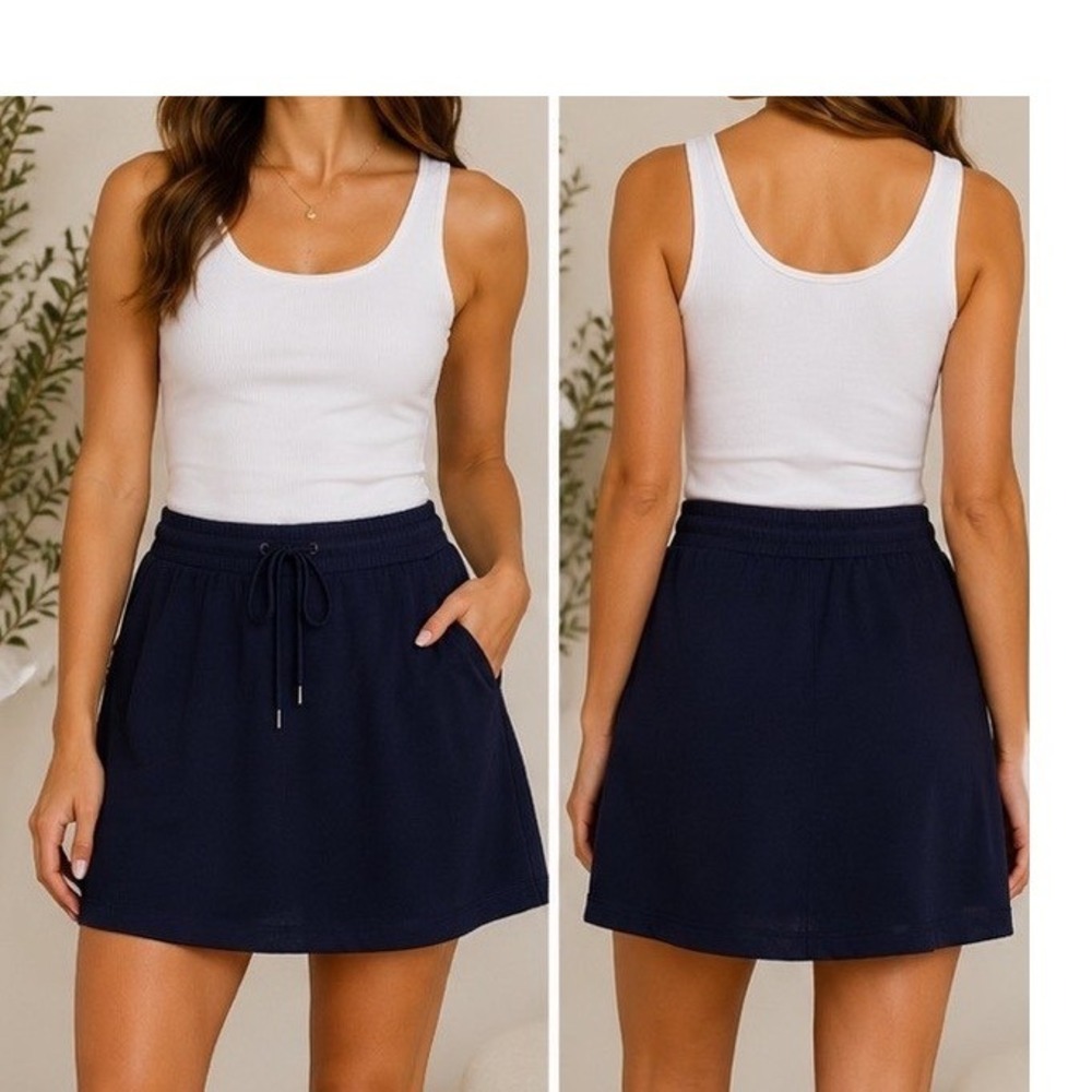 GREEN TEA Athletic PULL-ON Navy ELASTIC WAIST Pockets TENNIS GOLF SKORT/SKIRT XL